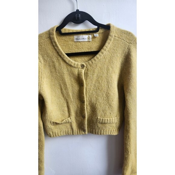 Charlie & Robin Button Down Mustard Long Sleeve Cardigan Wool/Angora Size M - Picture 2 of 5